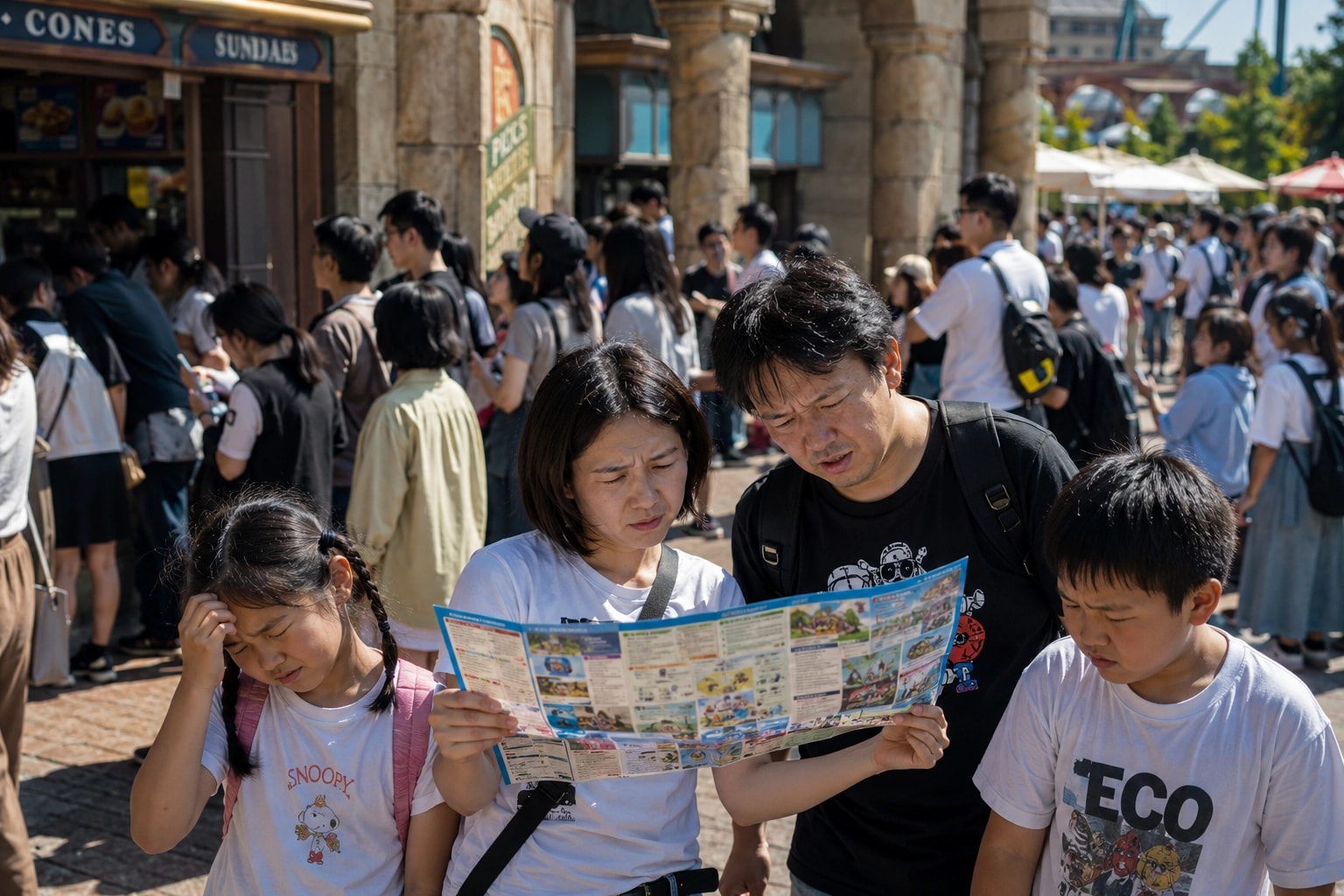 Long midday line outside a popular restaurant at Universal Studios Japan