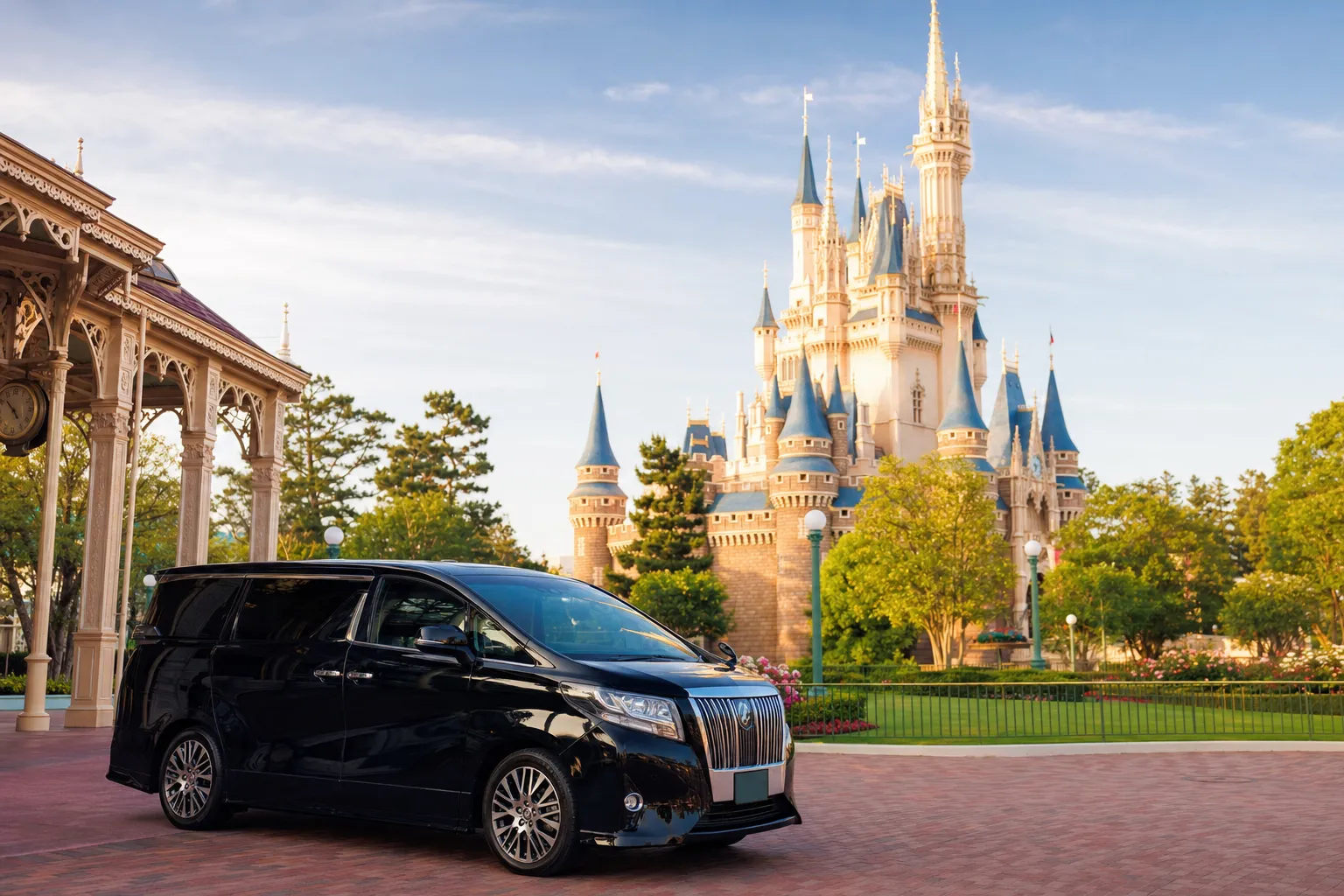 A luxury chauffeured minivan ready for a private transfer in Tokyo, ideal for summer heat and humidity