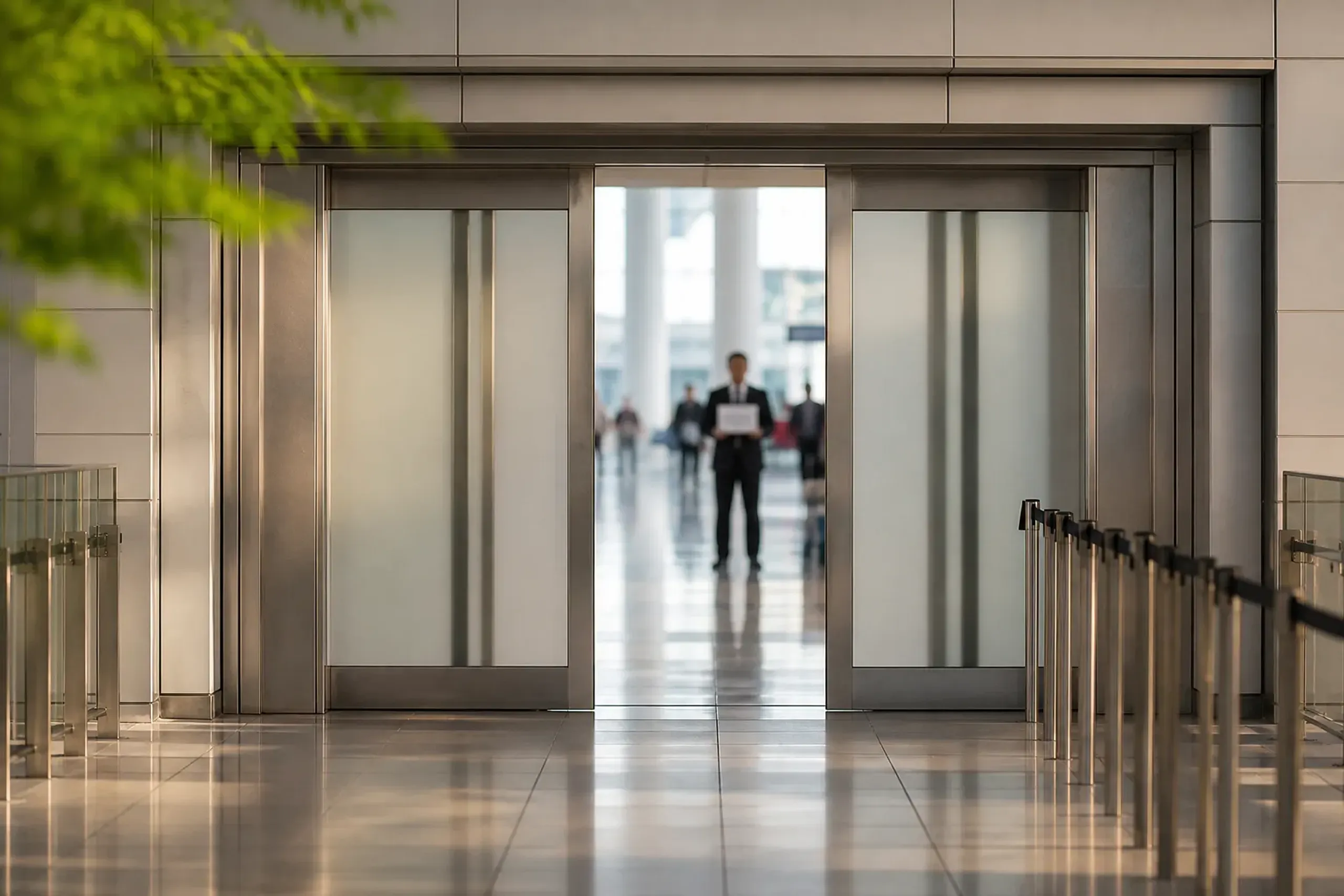 The customs exit doors at Narita International Airport arrivals opening into the public greeting area
