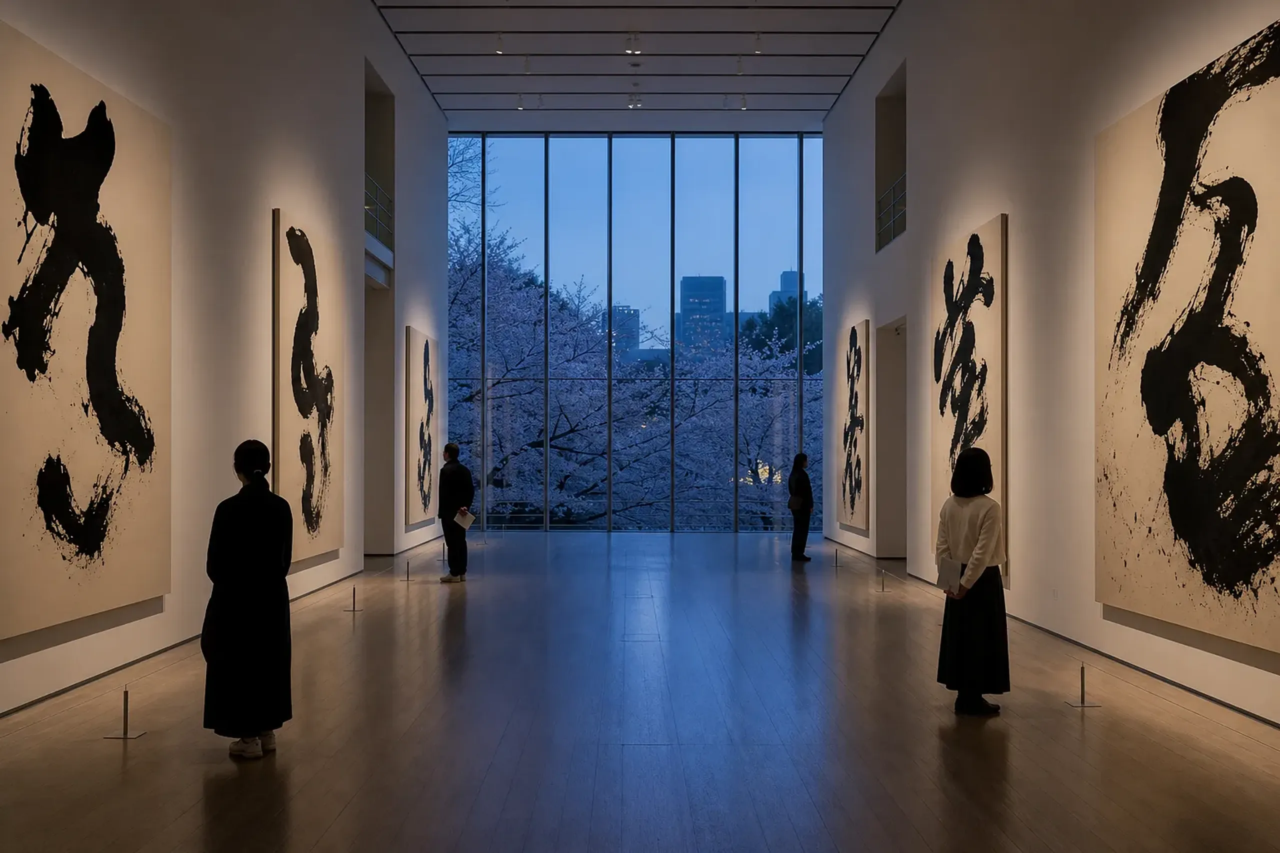 Visitors viewing calligraphy works at The National Art Center, Tokyo