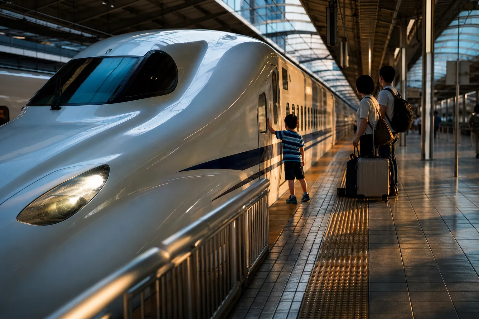Tokaido Shinkansen train stopped at a platform, representing travel connections from Tokyo