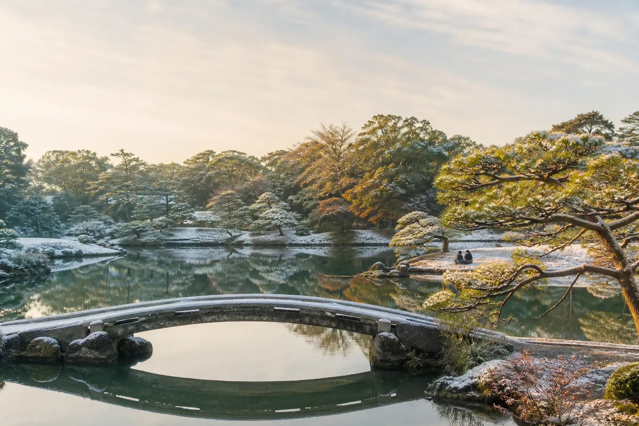 Arched bridge over the pond at Shukkei-en Garden in Hiroshima