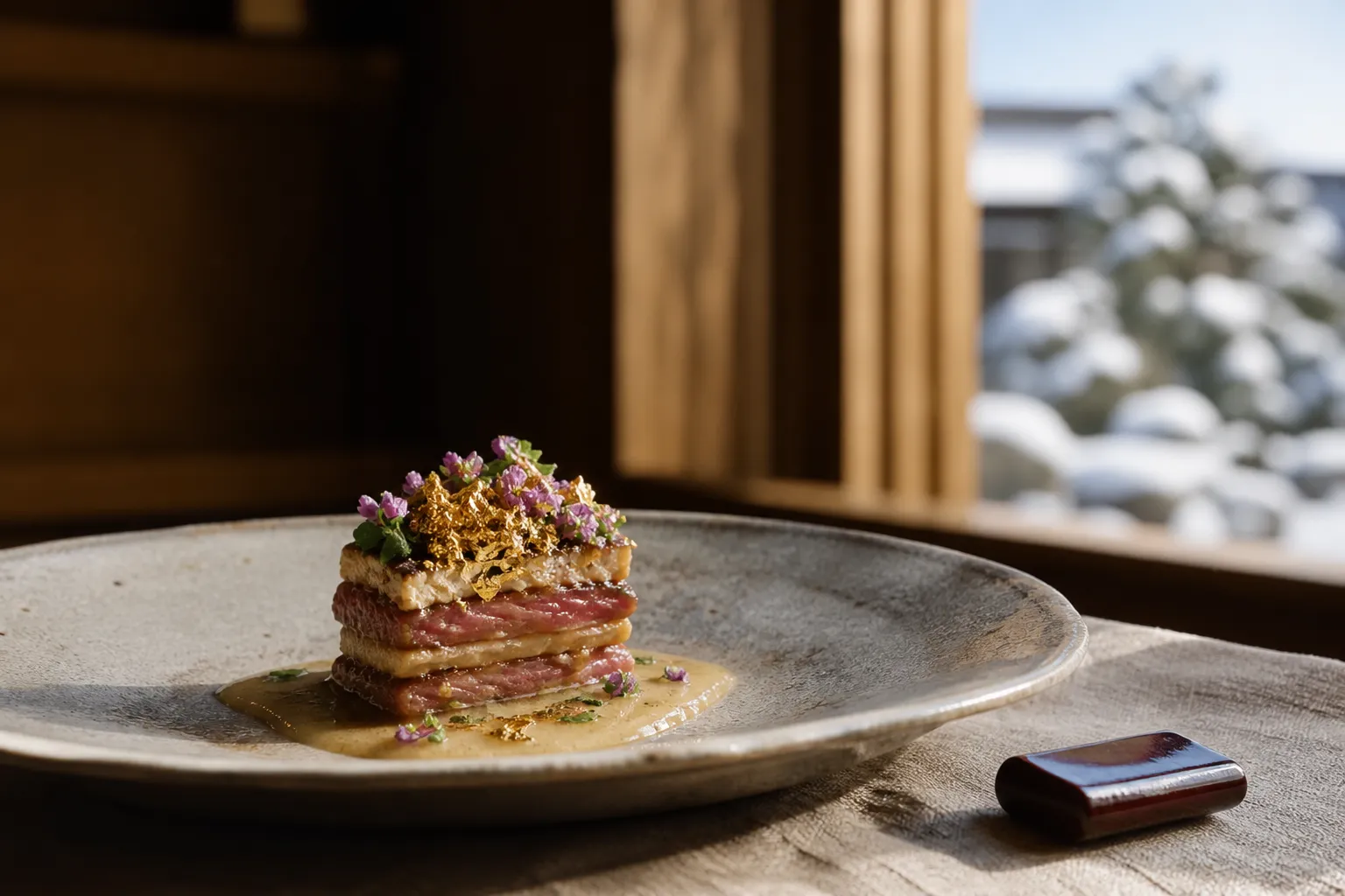 A beautifully plated gourmet dish served at Toki restaurant, highlighting French-Japanese fusion cuisine.