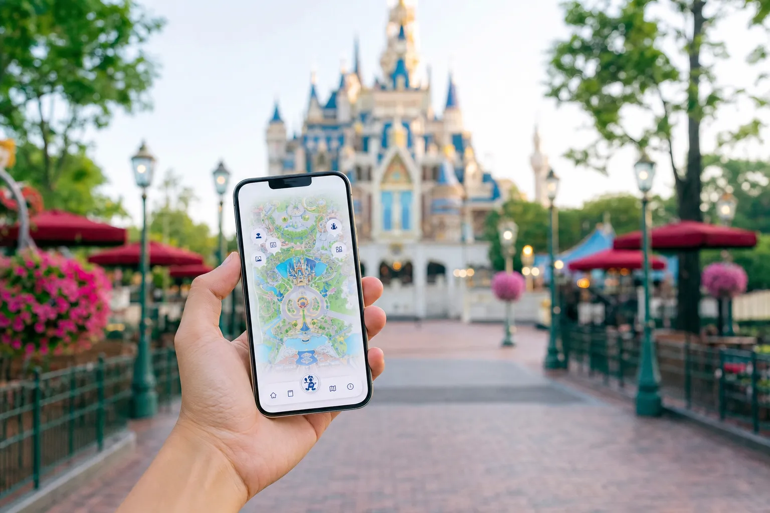 A posted wait time sign at Tokyo Disney Resort with a queue visible in the background