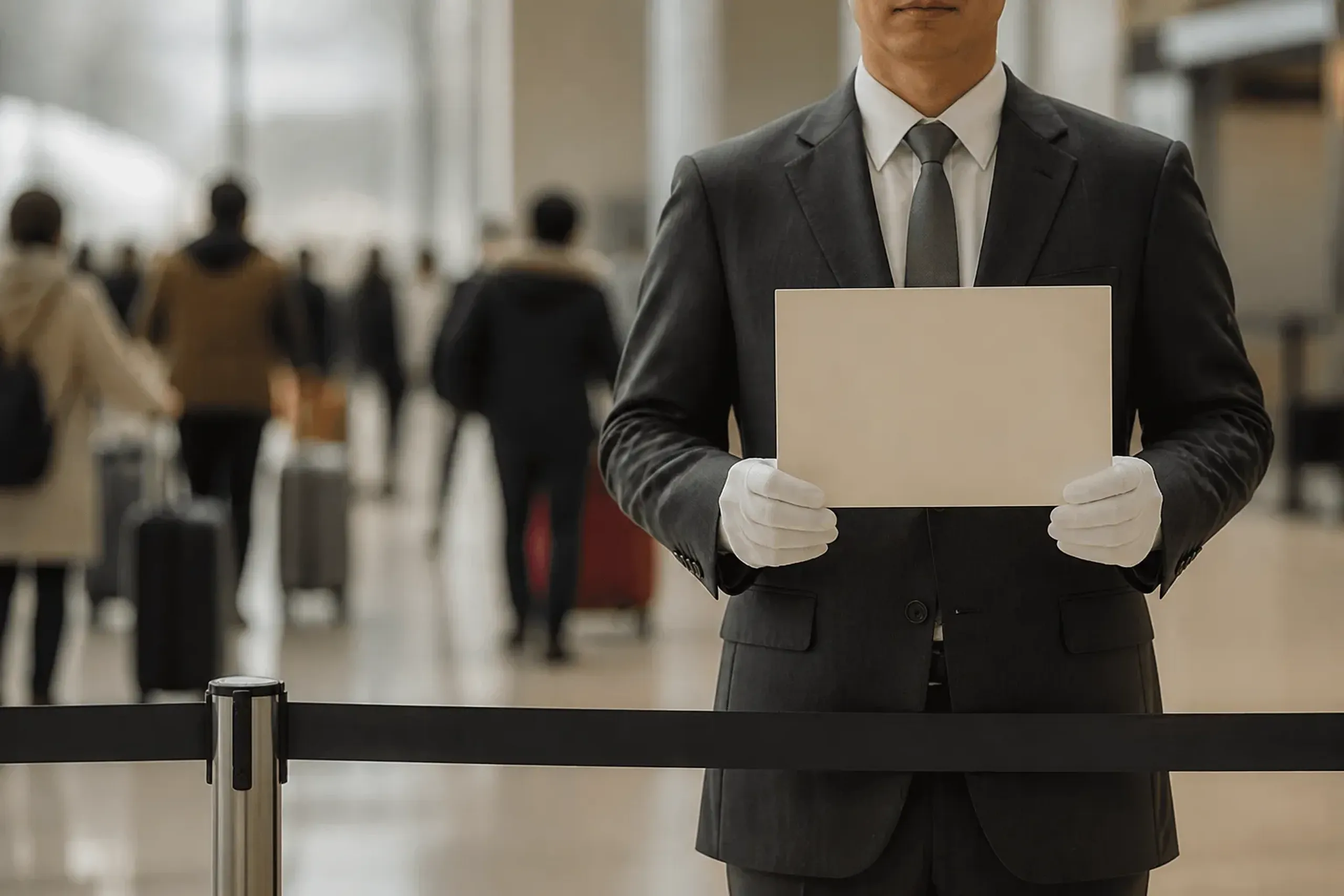 Chauffeur holding a name board in a Tokyo airport arrivals hall for a meet-and-greet transfer