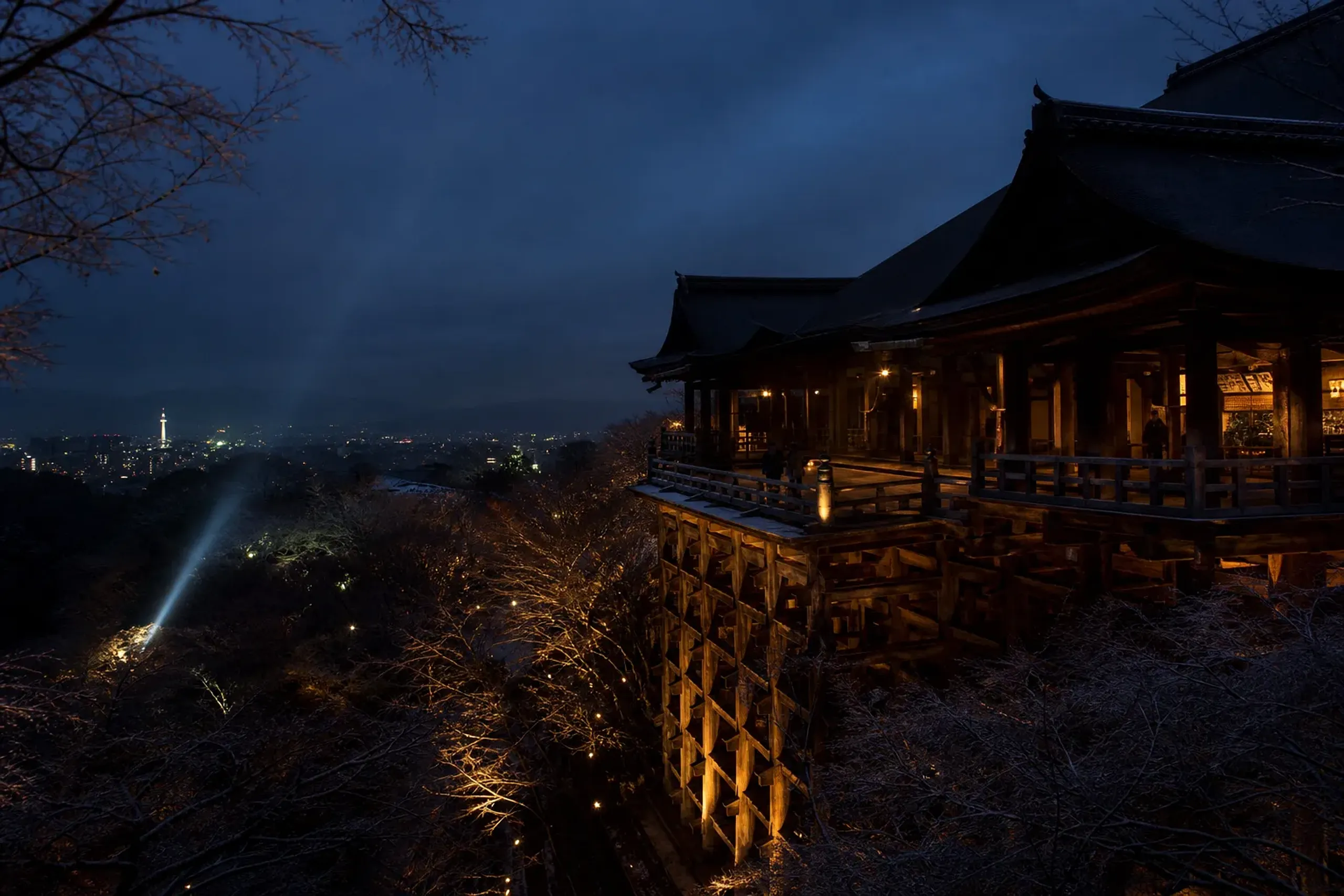 Kiyomizu-dera temple in Kyoto lit up during its special night viewing