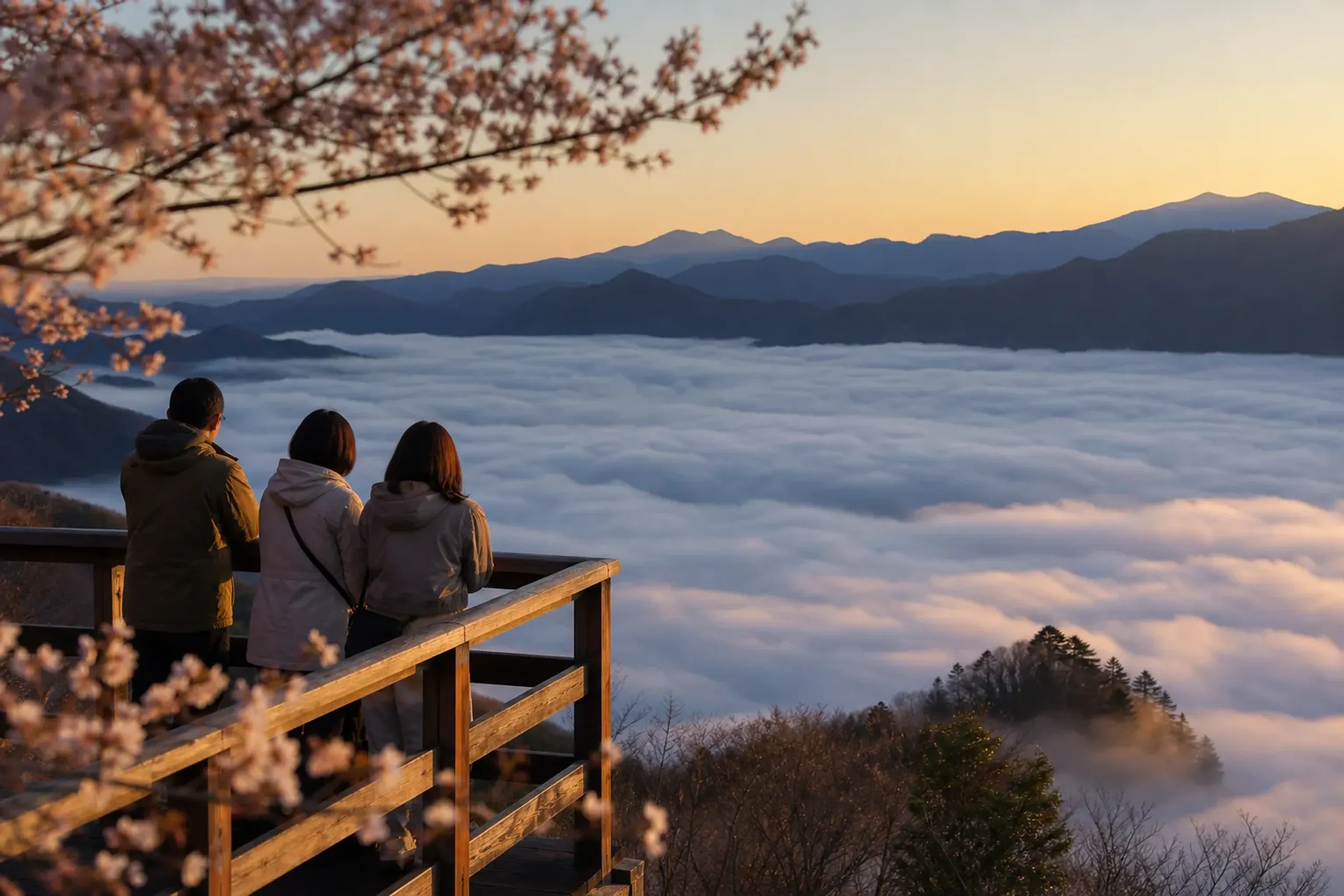 Sea of clouds viewed from UNKAI Terrace in Tomamu, Hokkaido at sunrise