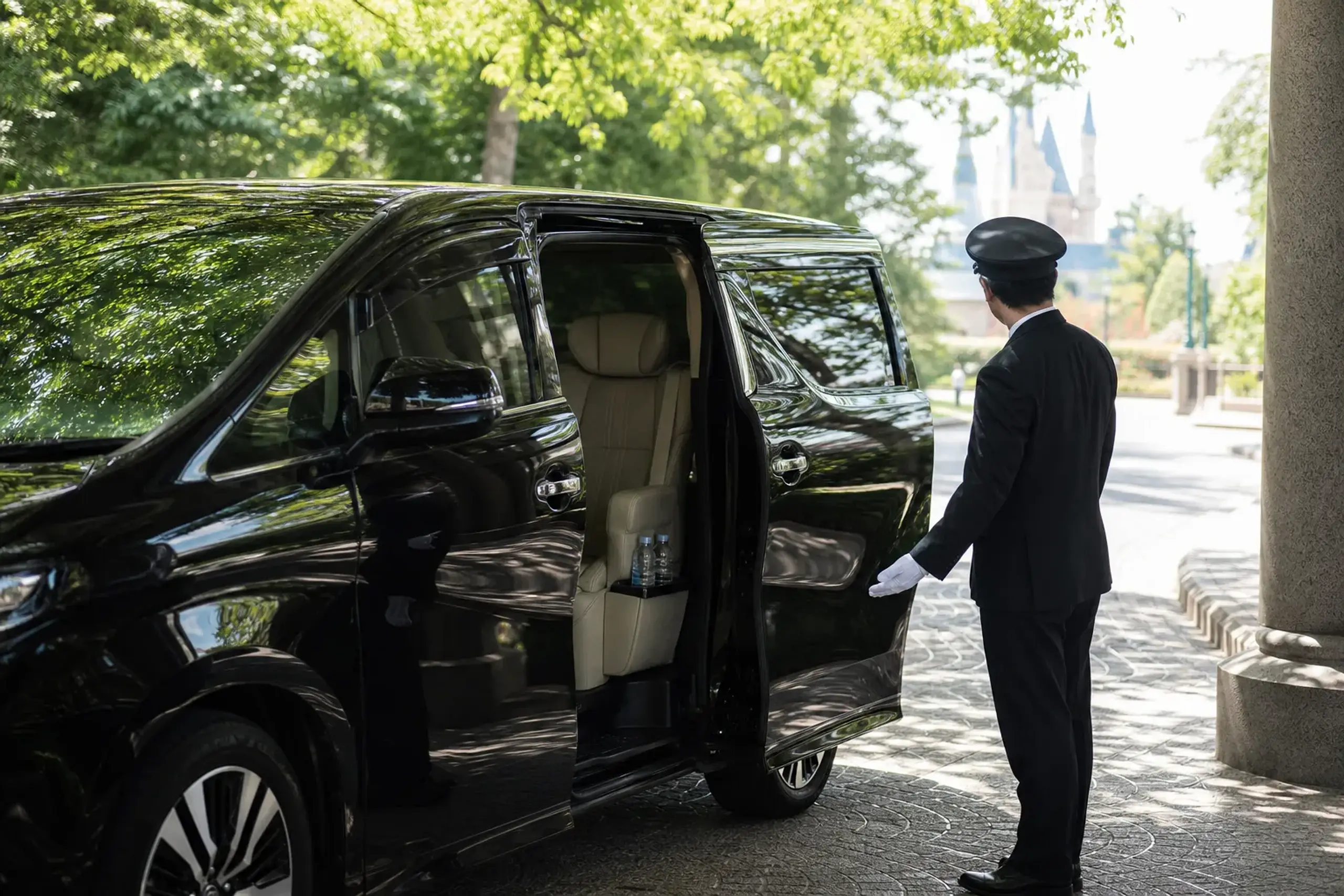 Chauffeured luxury minivan ready for a summer transfer to Tokyo Disney Resort