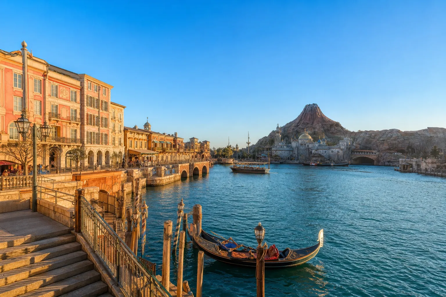 Tokyo DisneySea Mediterranean Harbor on a clear winter afternoon