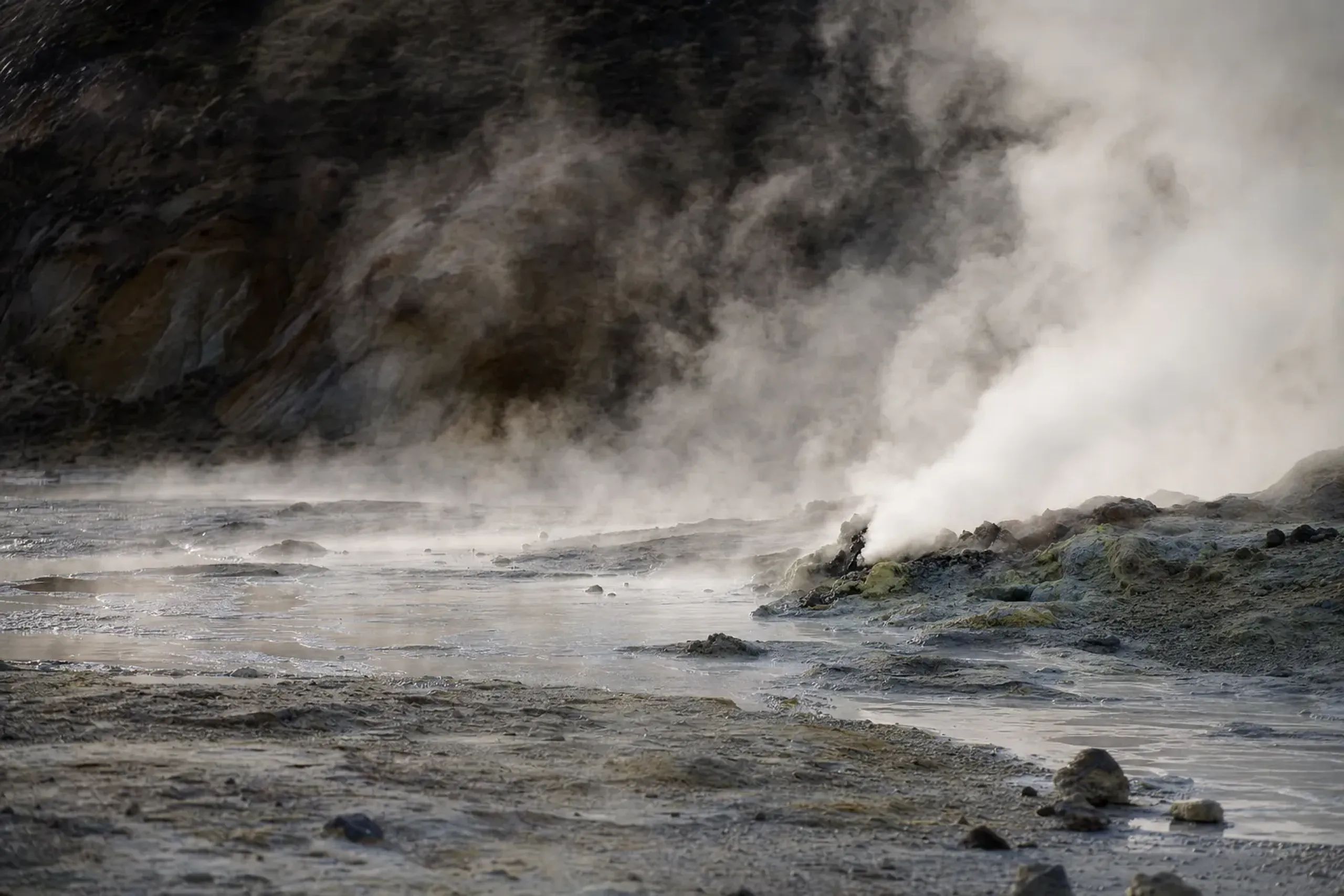 The sulfurous boiling hot spring vents and milky geothermal water of Unzen Jigoku