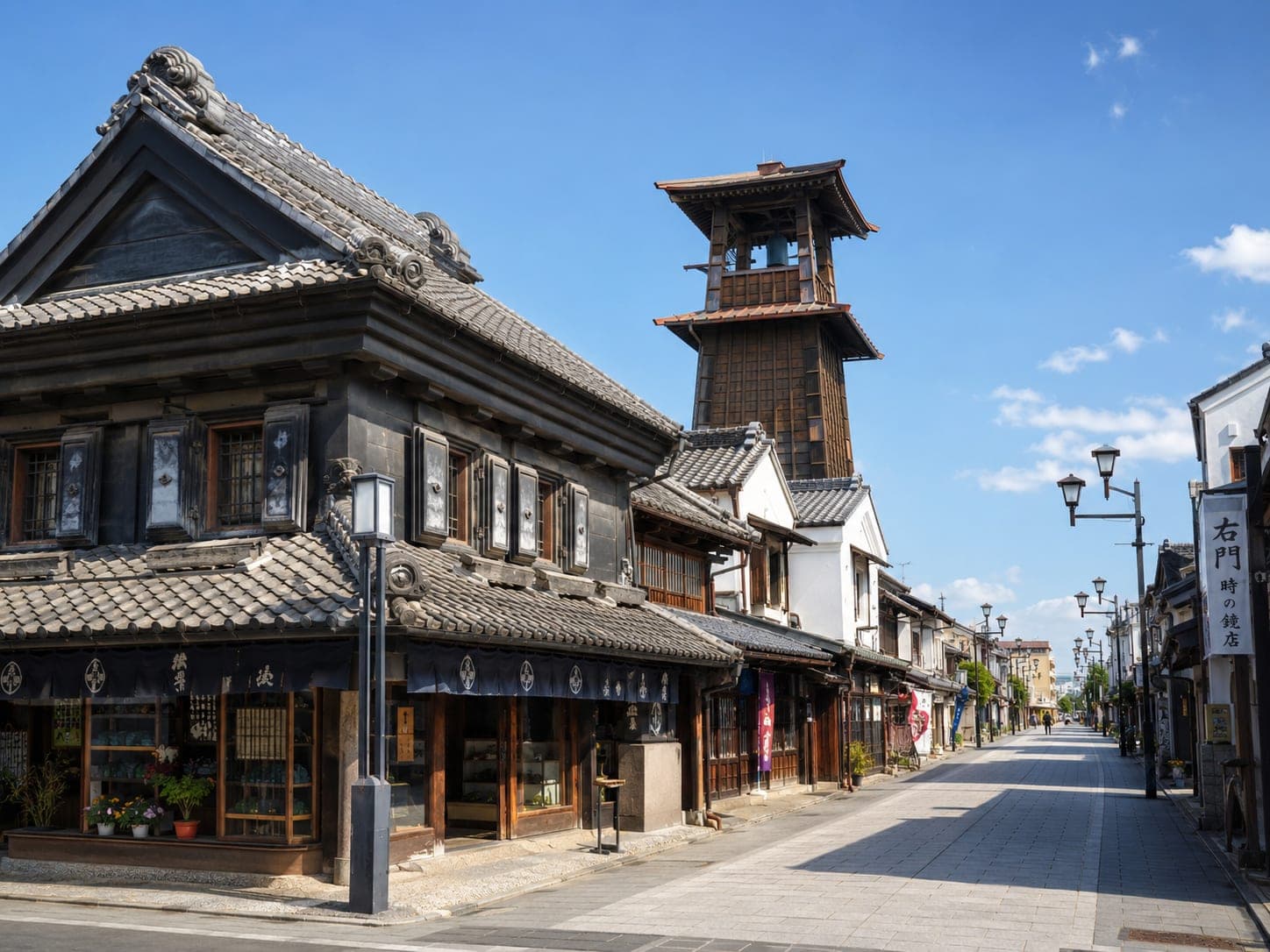 Kurazukuri clay-walled merchant street and the Bell of Time in Kawagoe
