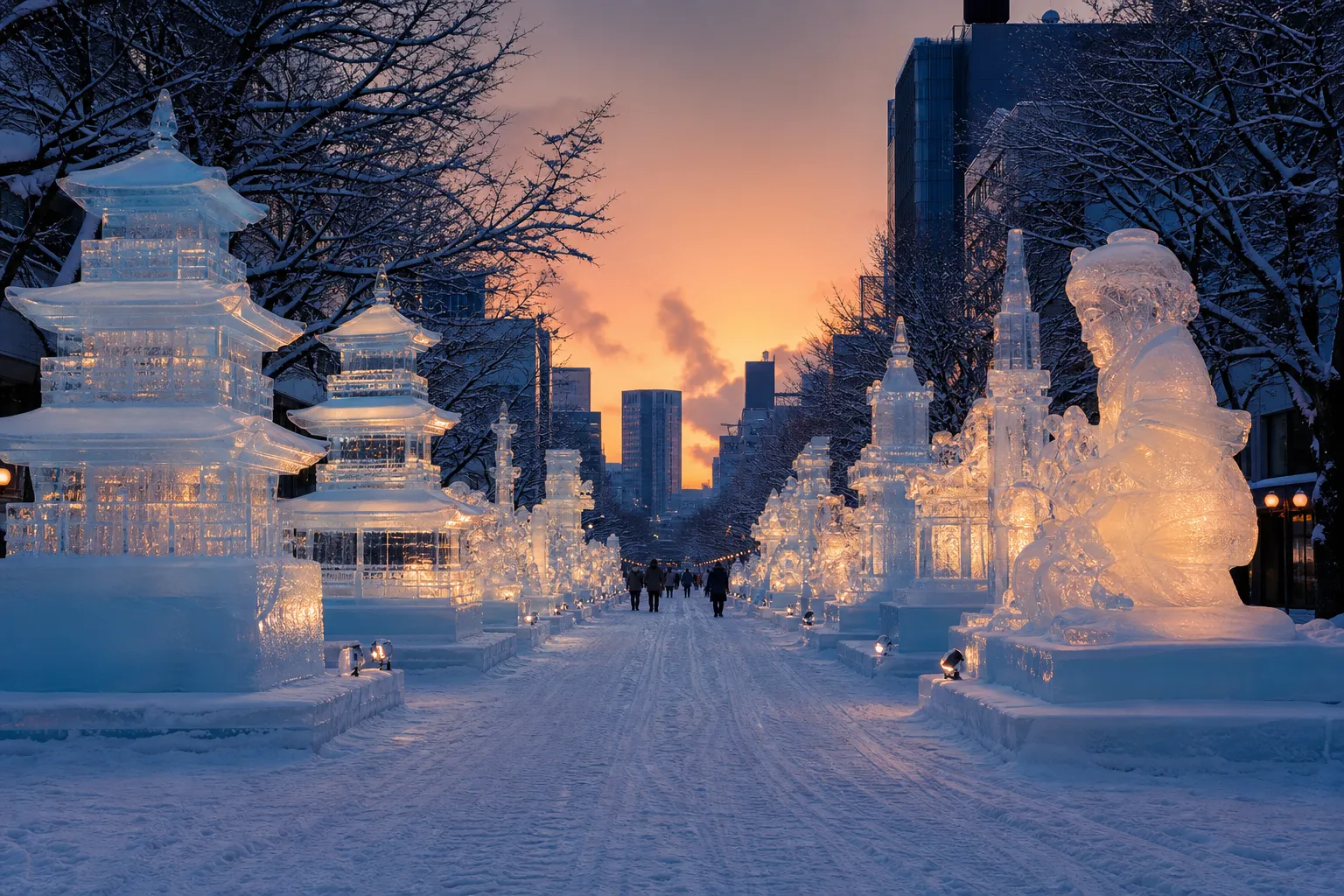 Illuminated snow sculptures at the Asahikawa Winter Festival in February