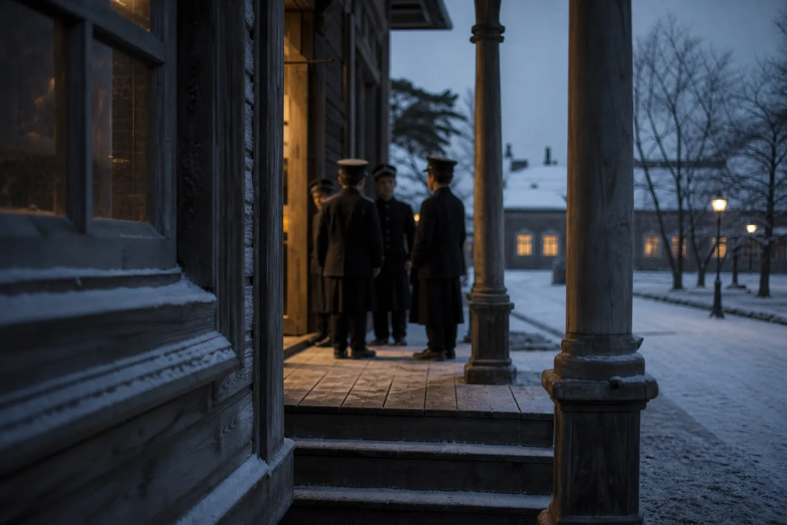 Meiji-era students outside the original Sapporo Agricultural College drill hall