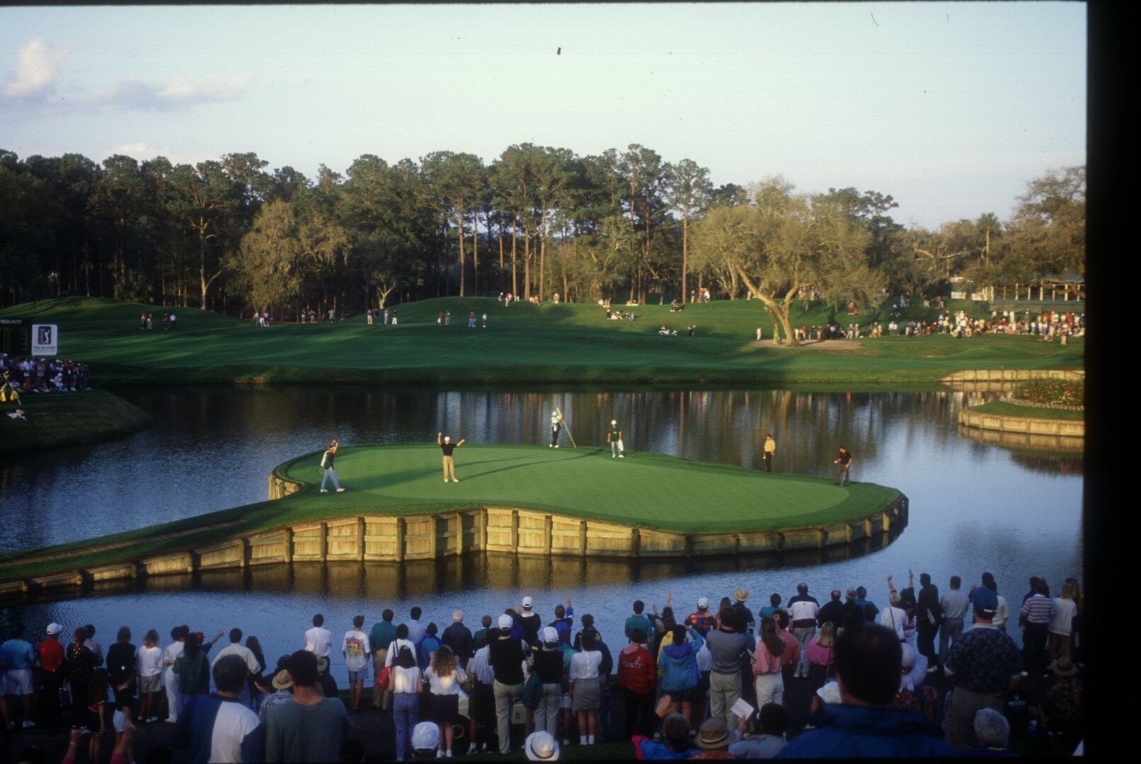 A view of the famous island green on the 17th hole at TPC Sawgrass in Florida.